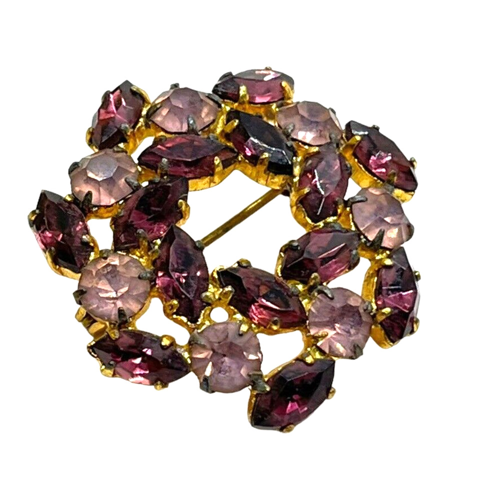 Circle Wreath Brooch Pin Women Unisex Retro Purple Gold Tone Classic Statement